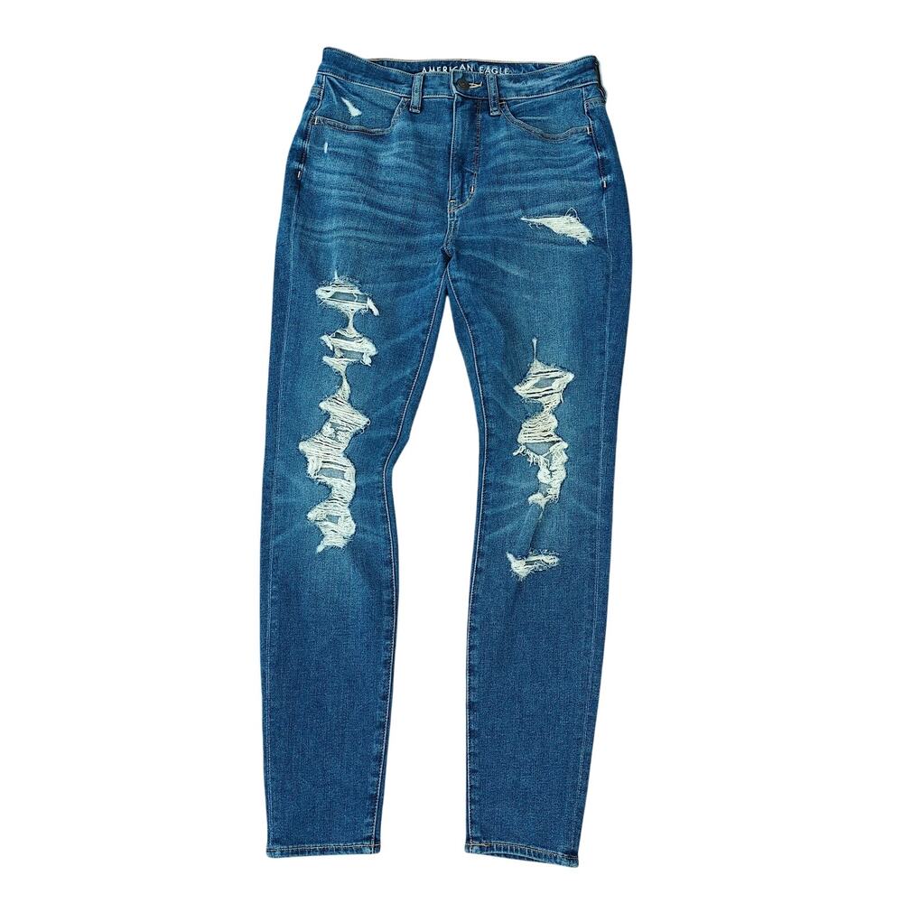 American Eagle Dream Super Hi Rise Jegging Medium Wash Distressed Size 6